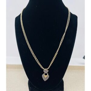 Ellen Kiam Double Strand Ball Chain Heart Pendant Necklace Two-Tone Gold Silver